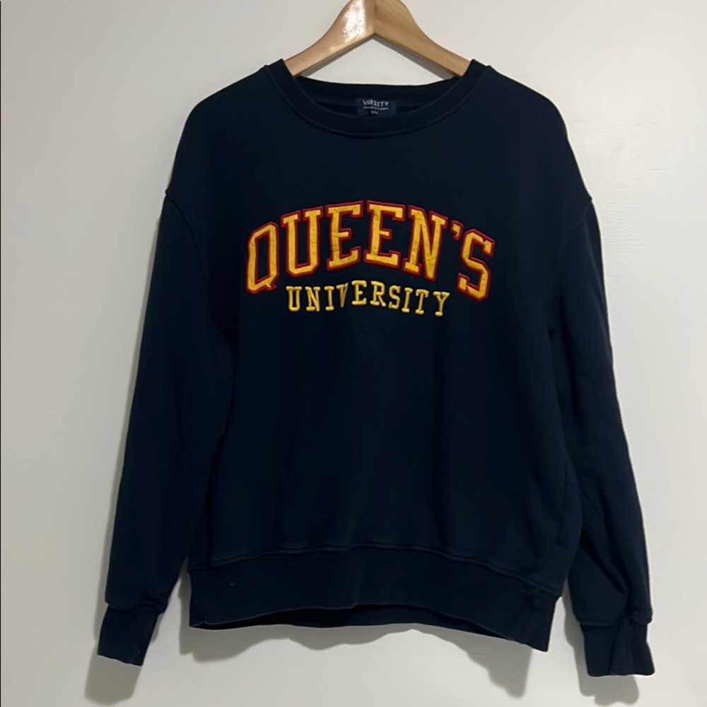 Varsity Black Sweatshirt with Queen's University Logo